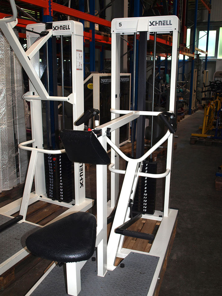 Schnell strength training equipment, white frames, black upholstery, used