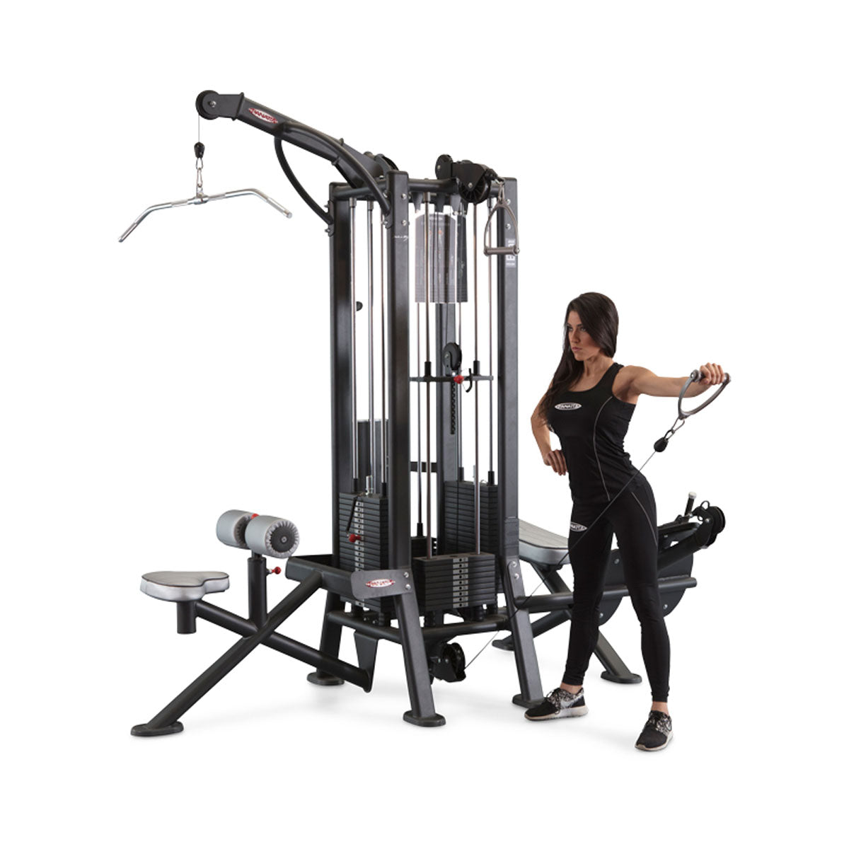 Panatta 5 Stationenturm mit Cable Crossover - Jungle Machine + Cable Station with Connection Bar - 5 Stack Multi Funktionsturm, Rahmenfarbe Silber, gebraucht - geprüfter Zustand