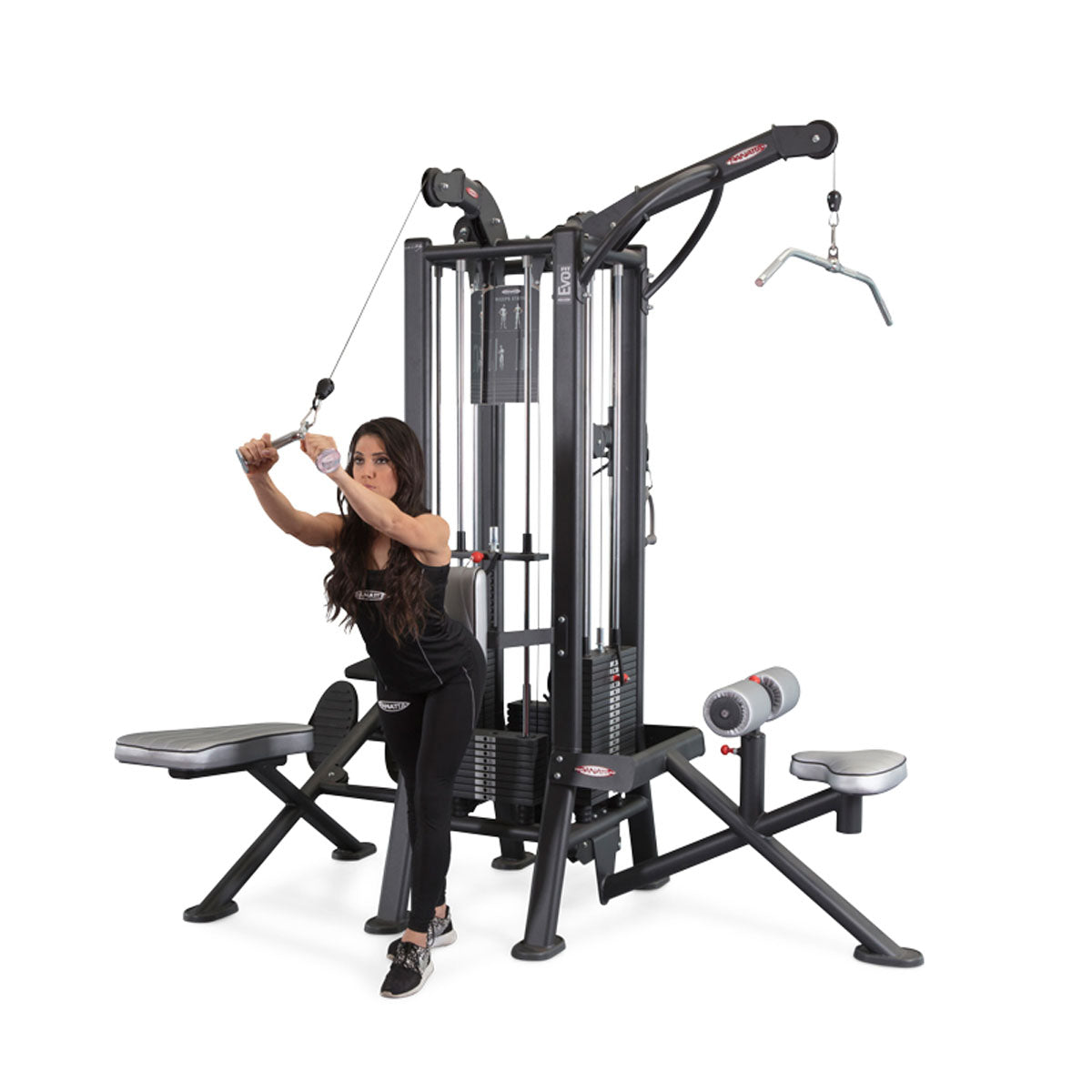 Panatta 5 Stationenturm mit Cable Crossover - Jungle Machine + Cable Station with Connection Bar - 5 Stack Multi Funktionsturm, Rahmenfarbe Silber, gebraucht - geprüfter Zustand
