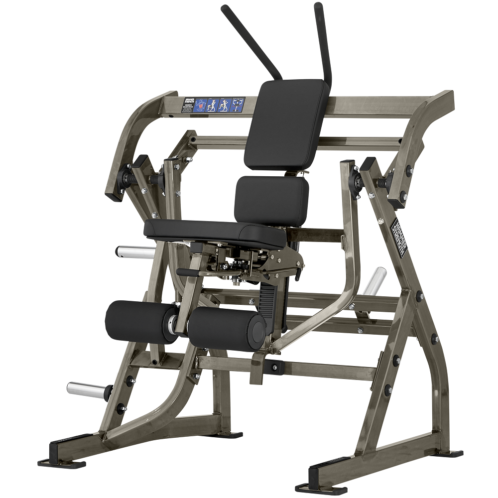 Hammer Strength Bauchmaschine, Klappmesser, Abdominal Oblique Crunch PL-AB, Plate loaded, Rahmenfarbe Silber, Polsterfarbe Schwarz, gebrauchter - überholter Zustand