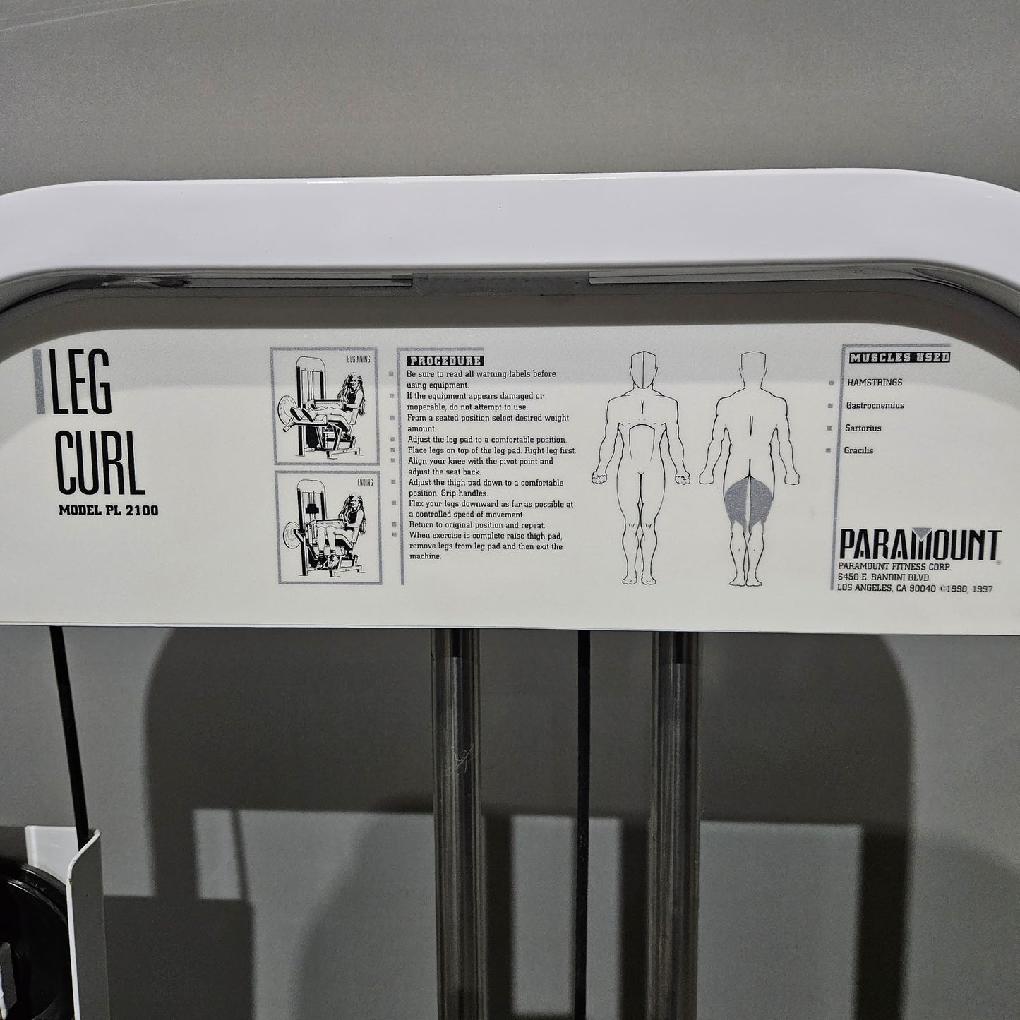 Paramount Leg Curl seated Model PL 2100 - seated leg curl, knee curl, Made in USA, color white, used - tested condition