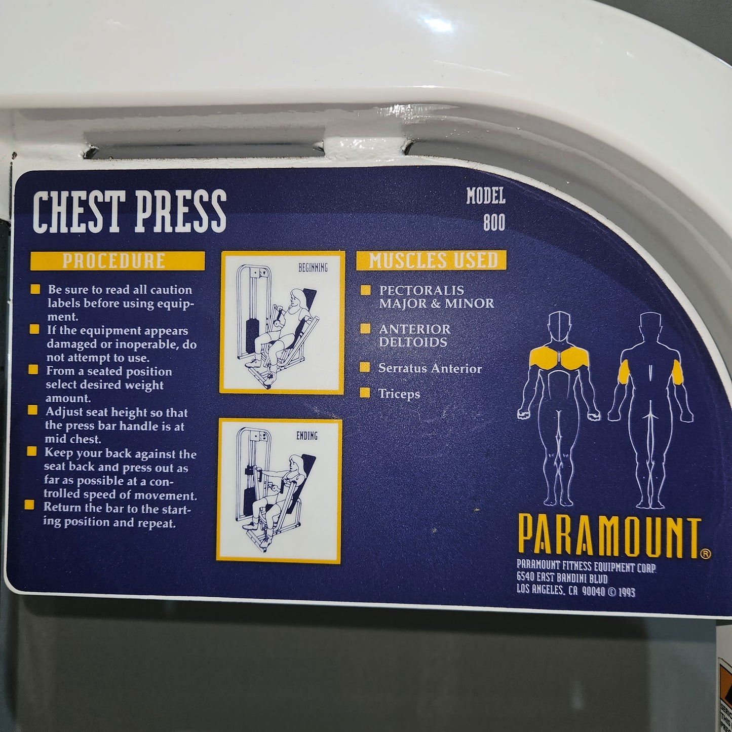 Paramount Chest Press Model 800 - Bench Press Machine, Chest Press, Made in USA, Used - Tested Condition