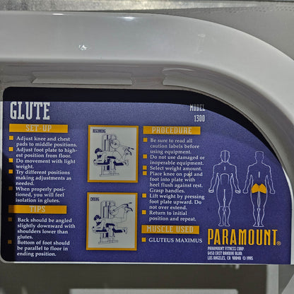 Paramount Glute Model 1300 - Gluteus Machine Kick, Glute Radial Butt Machine, Made in USA, Color White, Used - Tested Condition