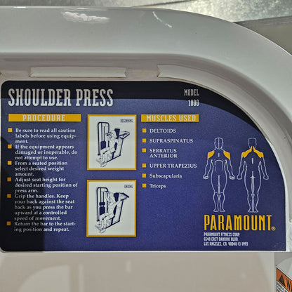 Paramount Shoulder Press Model 1000 - Shoulder Press, Overhead Press, Made in USA, Used - Tested Condition
