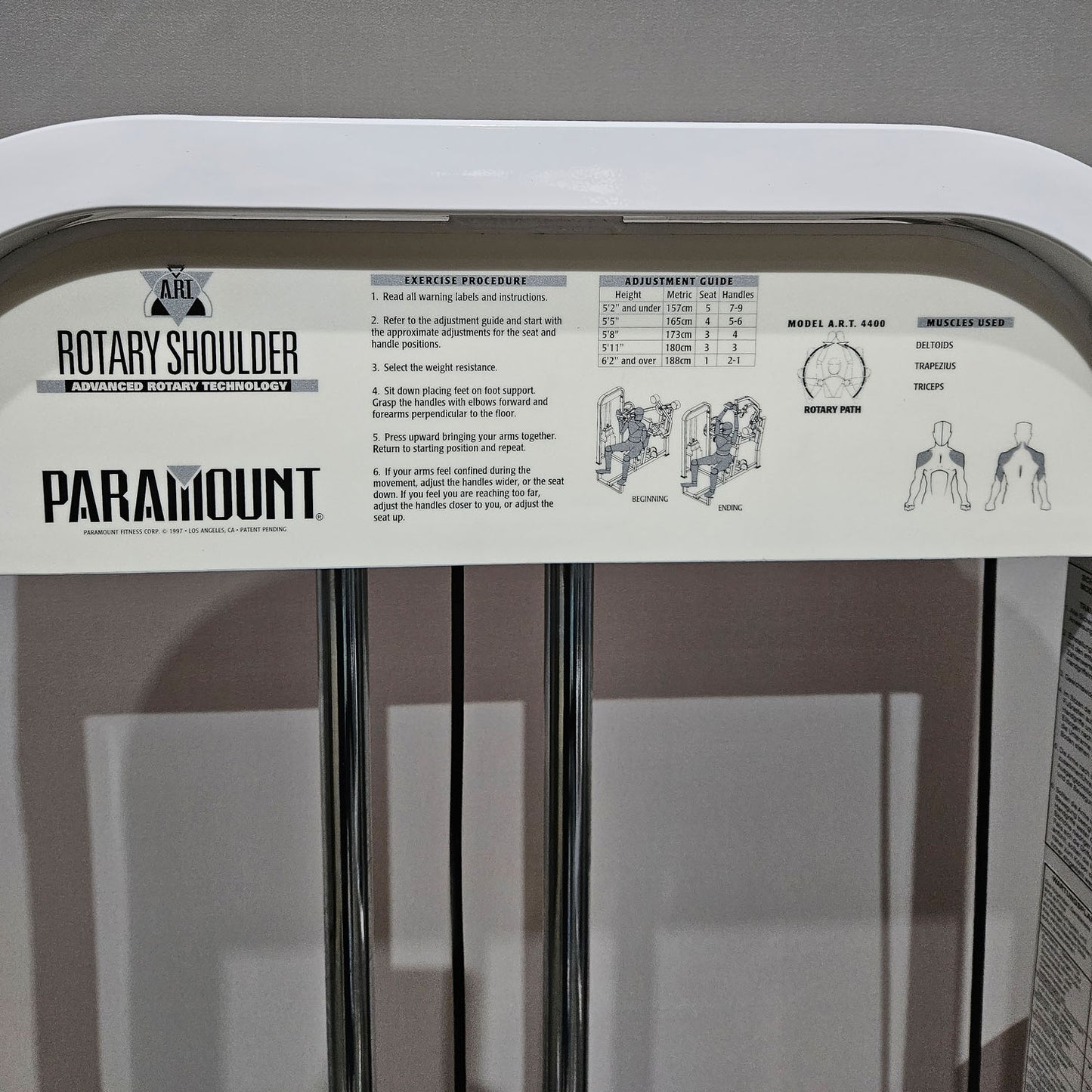 Paramount Rotary Shoulder - ART 4400 - Shoulder Press, Shoulder Press, Overhead Press, Rotating Handles, Made in USA, Used - Tested Condition
