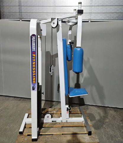 Paramount Vertical Butterfly Model 900 - Pectoral Fly, Pec Fly, Made in USA, Color White, Upholstery Blue, Used - Tested Condition