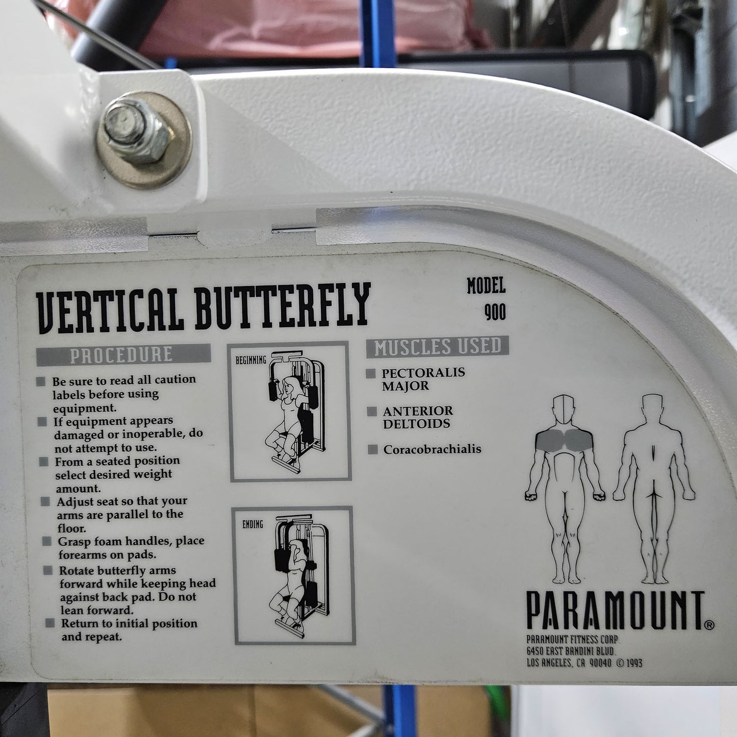 Paramount Vertical Butterfly Model 900 - Pectoral Fly, Pec Fly, Made in USA, Color White, Pad Green, Used - Tested Condition