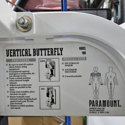 Paramount Vertical Butterfly Model 900 - Pectoral Fly, Pec Fly, Made in USA, Color White, Pad Green, Used - Tested Condition