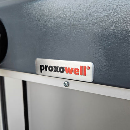 Proxowell or Proxomed back flexion, abdominal machine, back curl, abdominal crunch, 100kg weight block, Compass or C-Well series, frame color silver, used - refurbished condition
