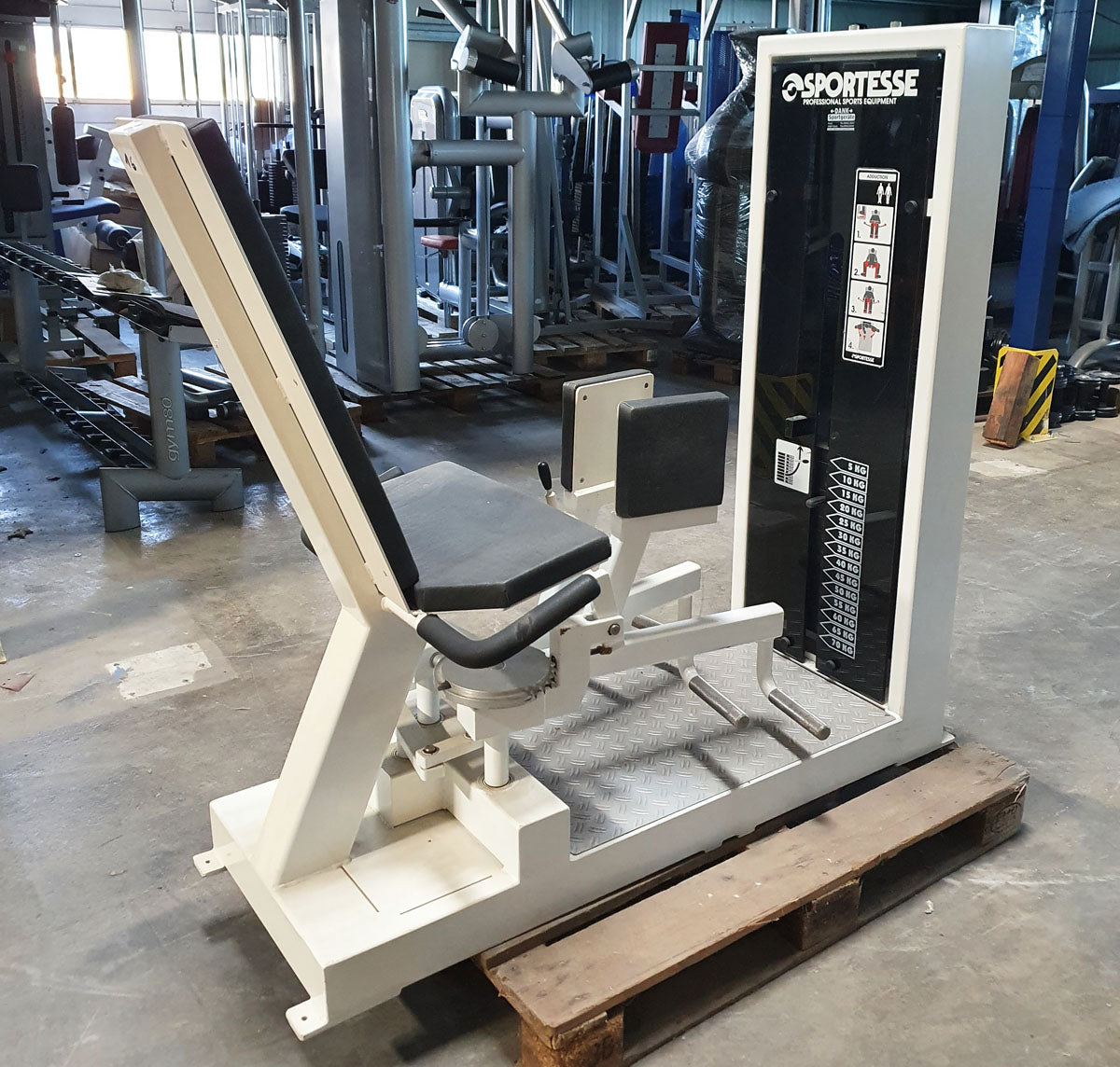 Sportesse adductor machine, hip adductor, white frame, used - tested condition