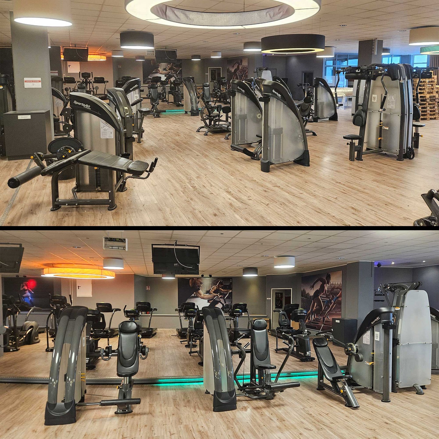 SportsArt komplette Fitnessstudio Ausstattung - 75 Fitnessgeräte im Set - Kraftgeräte, Cardiogeräte, Bänke, Racks etc - Rahmen Anthrazit, gebraucht - überholter Zustand