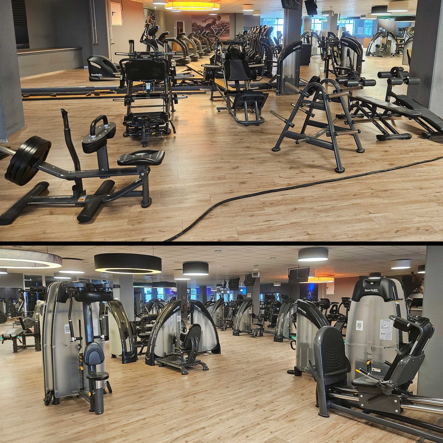 SportsArt komplette Fitnessstudio Ausstattung - 75 Fitnessgeräte im Set - Kraftgeräte, Cardiogeräte, Bänke, Racks etc - Rahmen Anthrazit, gebraucht - überholter Zustand