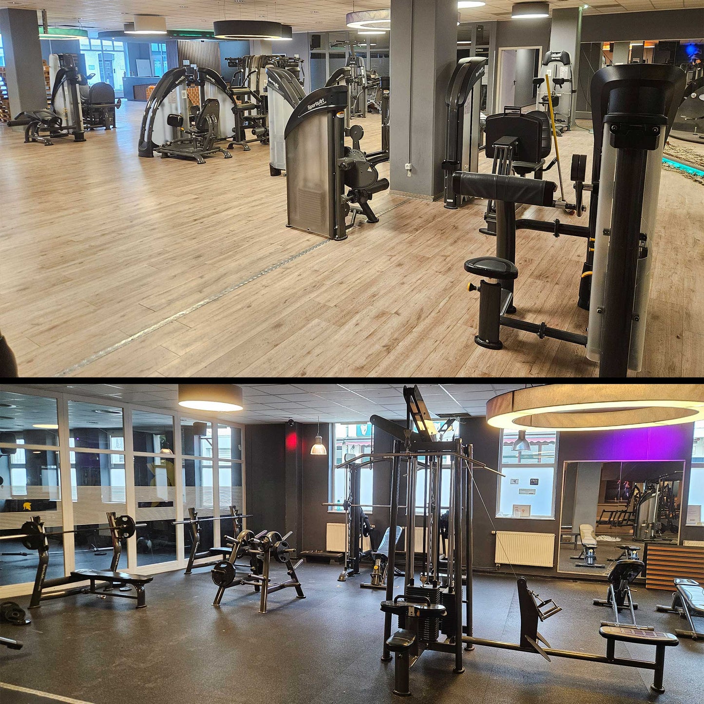 SportsArt komplette Fitnessstudio Ausstattung - 75 Fitnessgeräte im Set - Kraftgeräte, Cardiogeräte, Bänke, Racks etc - Rahmen Anthrazit, gebraucht - überholter Zustand