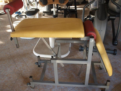 Dynamed Reha basic equipment, used, silver frame, 2-tone yellow/red upholstery