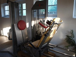 Dynamed Reha basic equipment, used, silver frame, 2-tone yellow/red upholstery