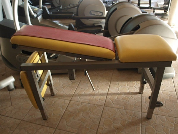Dynamed Reha basic equipment, used, silver frame, 2-tone yellow/red upholstery