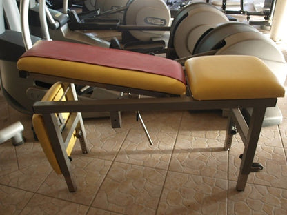 Dynamed Reha basic equipment, used, silver frame, 2-tone yellow/red upholstery