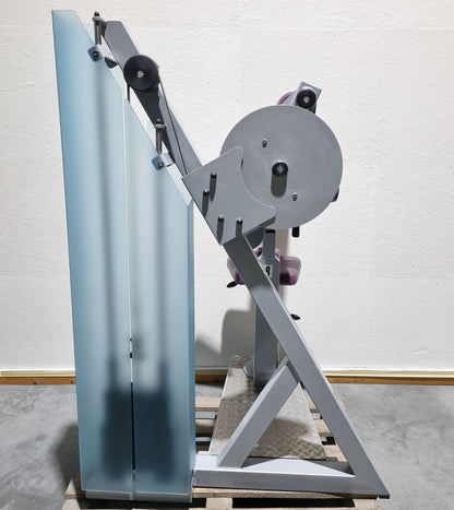 SVG HWS-Trainer, Hals und Nacken Trainingsmaschine, Halswirbelbsäule Kräftigung, Reha Line, Rahmenfarbe Silber, Polsterfarbe Lila, gebrauchter - überholter Zustand