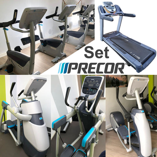 Precor 6 cardio machines in a set, only 3 years old, new models, treadmill, AMT, cross trainer EFX, ergometer, recumbent etc., used - refurbished condition