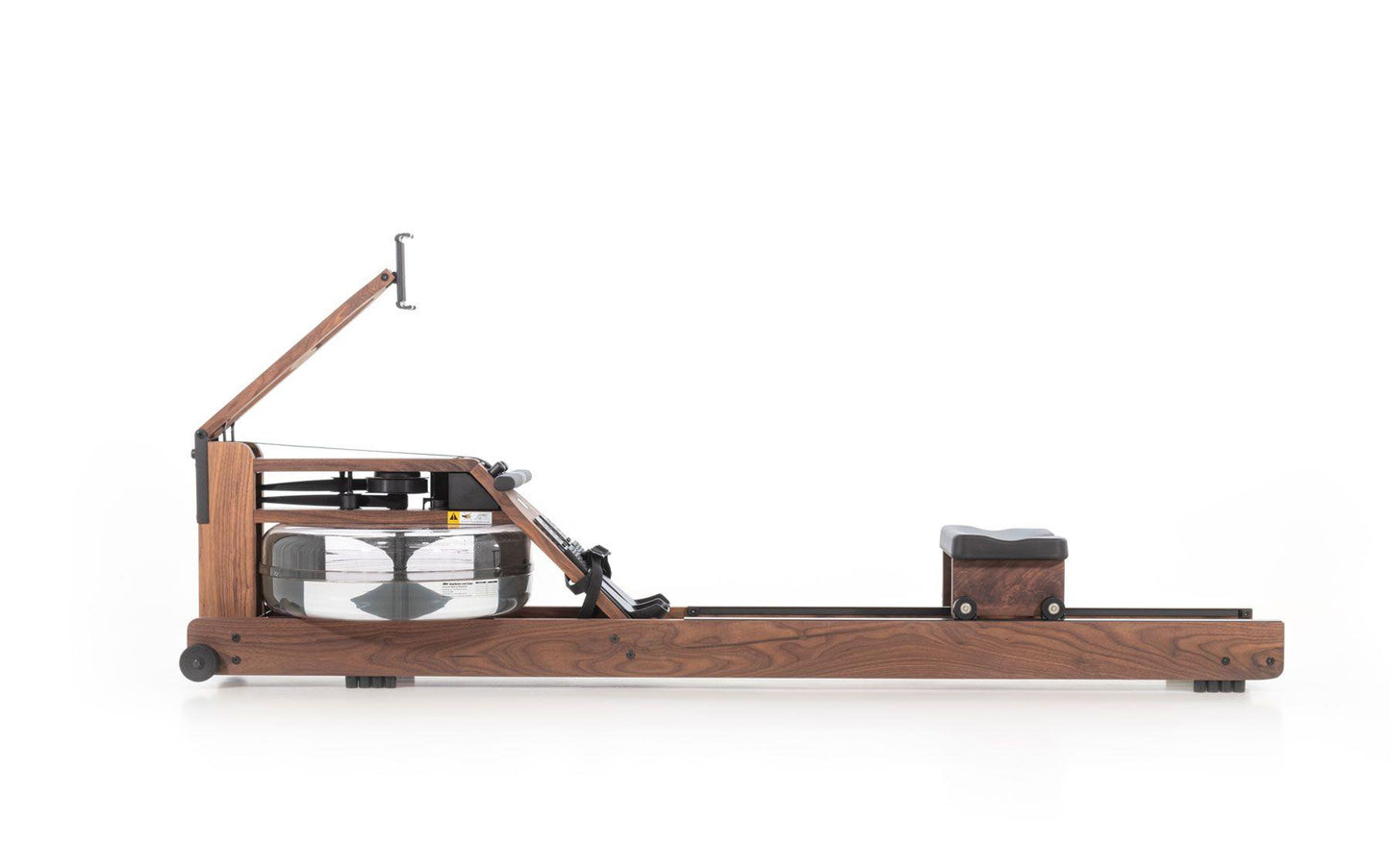 Rudergerät aus Holz mit Wassertank, seitliche Ansicht.