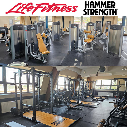 Life Fitness &amp; Hammer Strength - 95 pieces of fitness equipment - 105 stations, strength training equipment, cardio equipment, plate-loaded equipment, benches, etc. - complete gym - used, refurbished, top condition